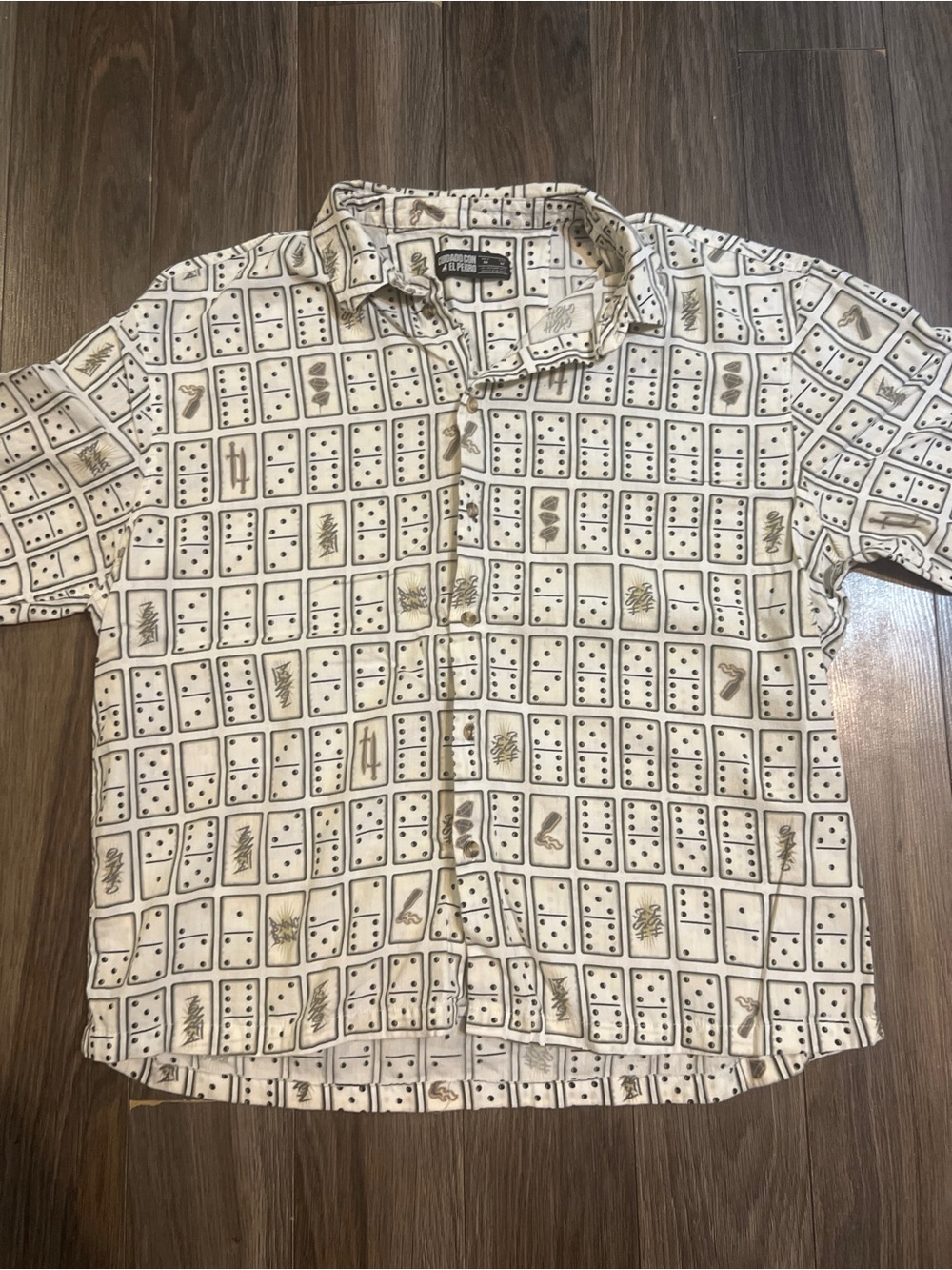 Vintage Patterned Short Sleeve Shirt - Cream/Brown